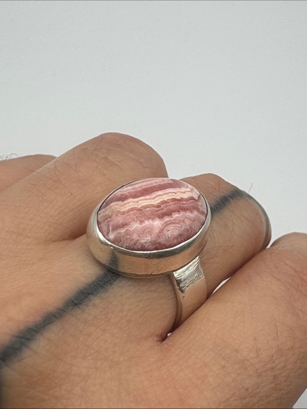 Sterling Silver Pink Rhodochrosite Bezel Ring - Pink Stone Ring